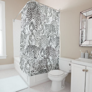 Black Leopard Tiger Animals Pattern Shower Curtain