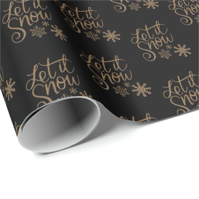 Black | Let It Snow Christmas Wrapping Paper (Roll Corner)