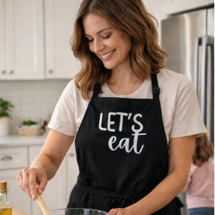 Black “Let’s Eat.”Women’s Minimalist Kitchen  Apron