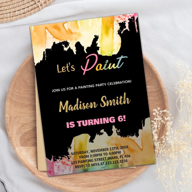 Black Let's Paint Birthday Invitations (Black Let's Paint Birthday Invitations)