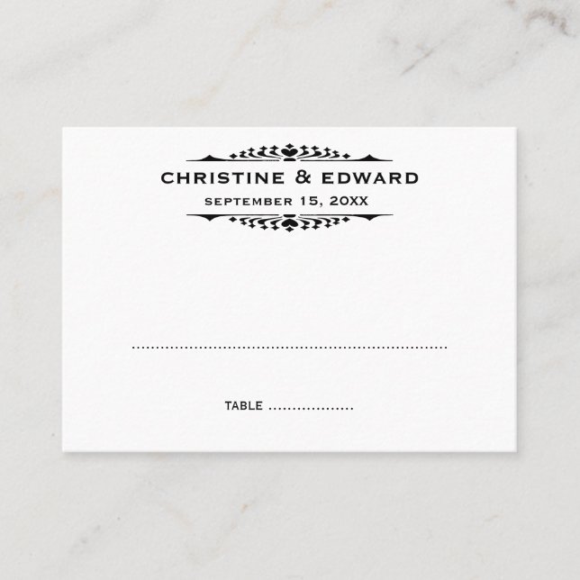 Black letter bold wedding escort seating place card (Front)