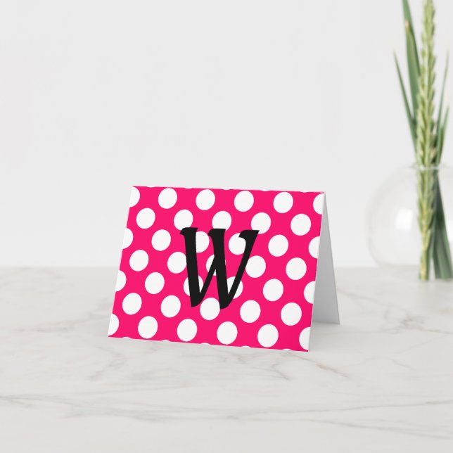 Black Letter Monogram on Polka Dots Note Card (Front)