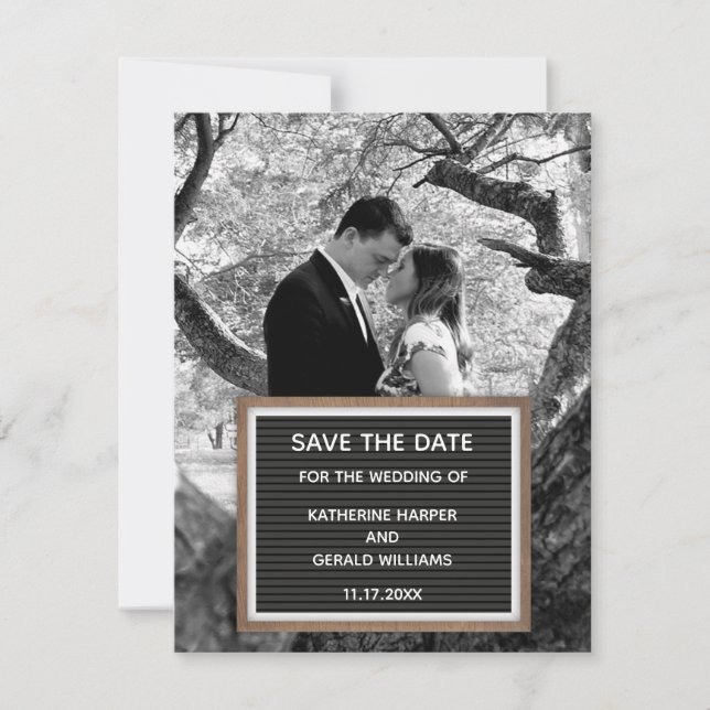 Black Letterboard Sign Photo Save the Date Invitat Invitation (Front)