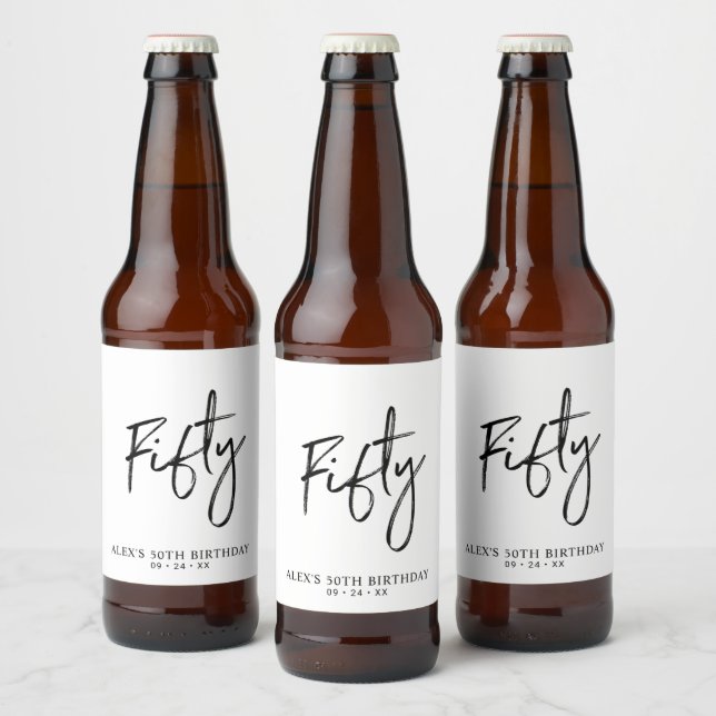 Black Lettering Fifty | 50th Birthday Party Beer Bottle Label (Bottles)