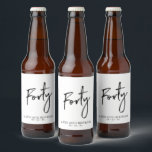 Black Lettering Forty | 40th Birthday Party Beer Bottle Label<br><div class="desc">This modern bottle label is perfect for a chic modern 40th birthday party. The design features black lettering " Forty " with custom text. You can personalise the text and background colour. Matching invitation and party supplies are available at my shop BaraBomDesign. Thank you!</div>