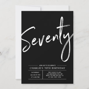 Black Lettering Seventy Modern 70th Birthday Party Invitation