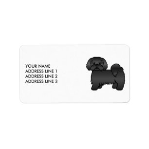 Black Lhasa Apso Cute Cartoon Dog & Custom Text Label