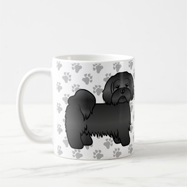 Black Lhasa Apso Cute Cartoon Dog Illustration Coffee Mug (Left)