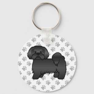 Black Lhasa Apso Cute Cartoon Dog Illustration Key Ring