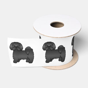Black Lhasa Apso Cute Cartoon Dog Illustration Satin Ribbon