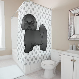 Black Lhasa Apso Cute Cartoon Dog Illustration Shower Curtain