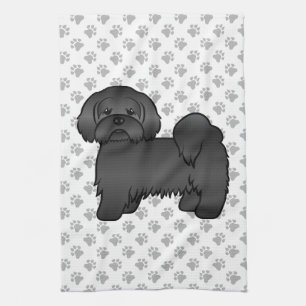 Black Lhasa Apso Cute Cartoon Dog Illustration Tea Towel