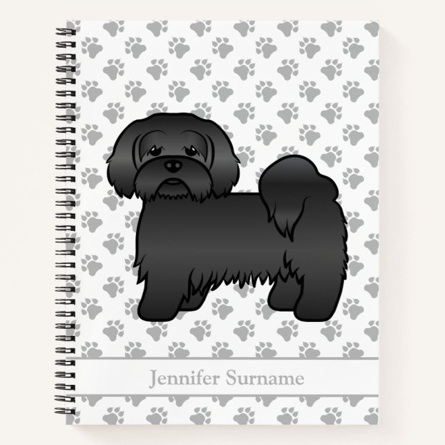 Black Lhasa Apso Cute Cartoon Dog & Name Notebook (Front)