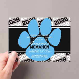 Black & Light Blue Pawprint Graduation Frosted Acrylic Invitations