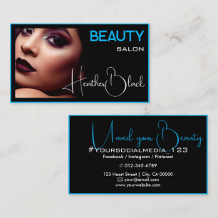 Black Light Blue Thin Border Modern Photo Image Business Card