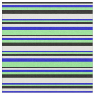 Black, Light Cyan, Blue & Light Green Lines Fabric