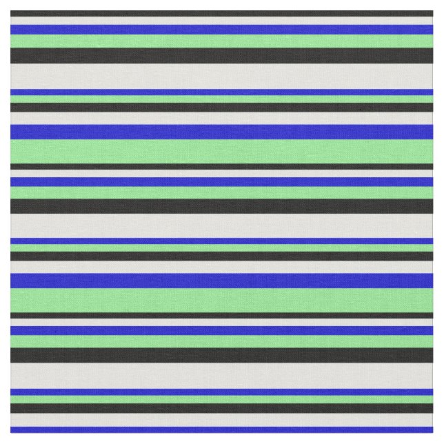 Black, Light Cyan, Blue & Light Green Lines Fabric (Close Up)