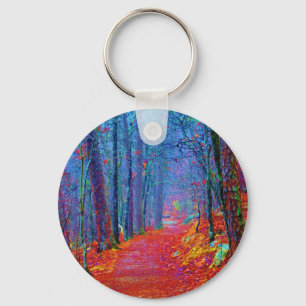 Black Light Forest Oil Painting Key Ring