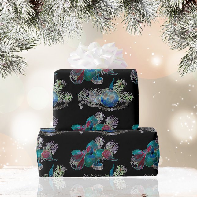 Black Light Neon Christmas Candle Pattern  Wrapping Paper (Creator Uploaded)