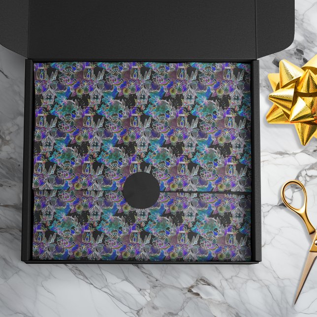 Black Light Neon Glow Christmas Eve Pattern Tissue Paper (Creator Uploaded)