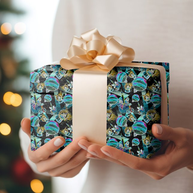 Black Light Neon Glow Christmas Globe Ornament Wrapping Paper (Creator Uploaded)