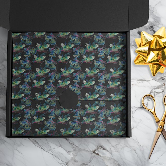 Black Light Neon Glow Xmas Bell and Candle Pattern Tissue Paper (Creator Uploaded)