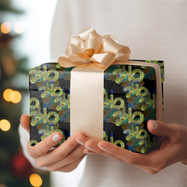 Black Light Neon Glow Xmas Candle and Ornaments Wrapping Paper (Creator Uploaded)