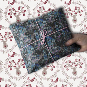 Black Light Neon Glow Xmas Heart and Candles Tissue Paper