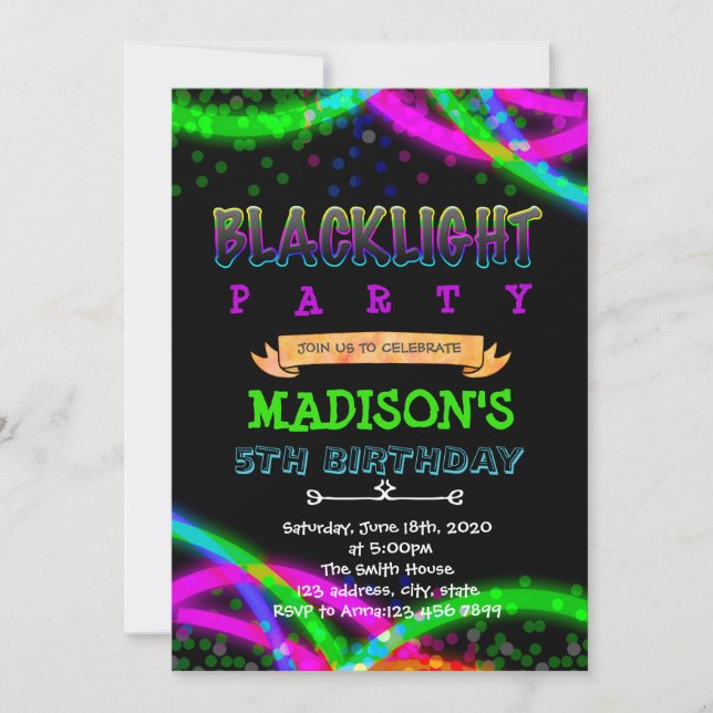 Black light party invitation (Front)