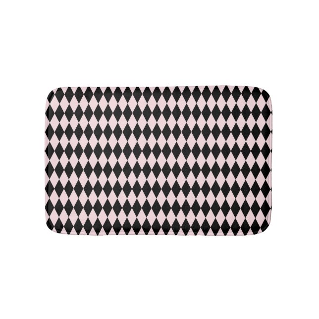 Black & Light Pink Stripe Pattern Minimal Abstract Bath Mat (Front)