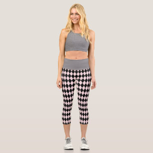 Black & Light Pink Stripe Pattern Minimal Abstract Capri Leggings