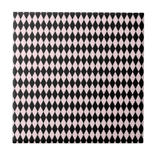 Black & Light Pink Stripe Pattern Minimal Abstract Ceramic Tile