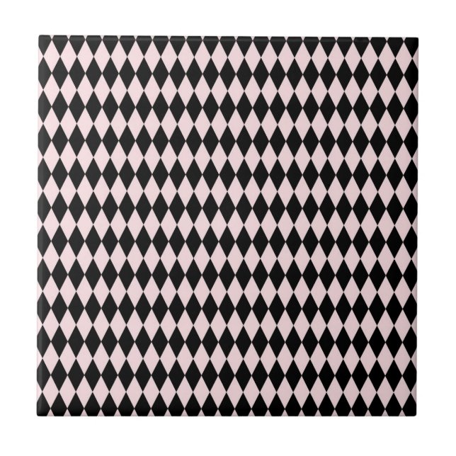 Black & Light Pink Stripe Pattern Minimal Abstract Ceramic Tile (Front)
