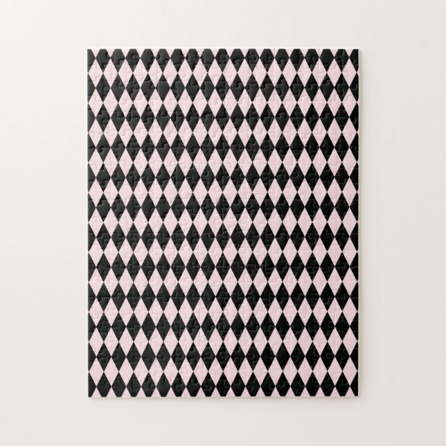 Black & Light Pink Stripe Pattern Minimal Abstract Jigsaw Puzzle (Vertical)
