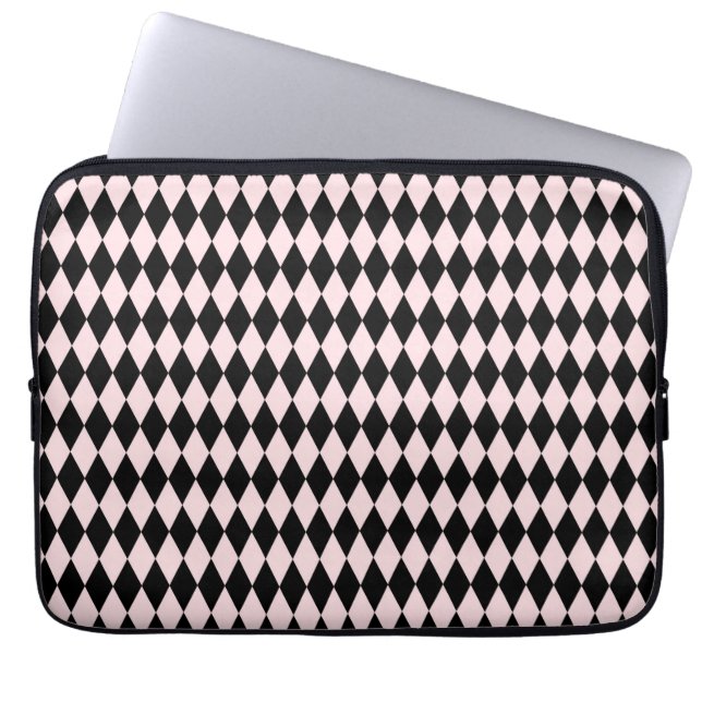 Black & Light Pink Stripe Pattern Minimal Abstract Laptop Sleeve (Front)