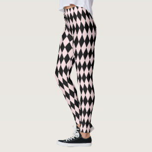 Black & Light Pink Stripe Pattern Minimal Abstract Leggings