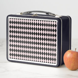 Black & Light Pink Stripe Pattern Minimal Abstract Metal Lunch Box