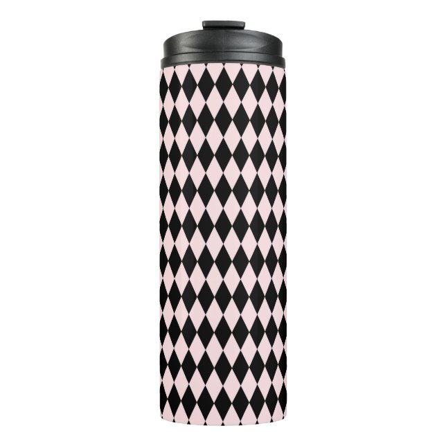 Black & Light Pink Stripe Pattern Minimal Abstract Thermal Tumbler (Front)