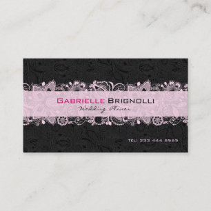 Black & Light Pink Vintage Floral Lace Business Card