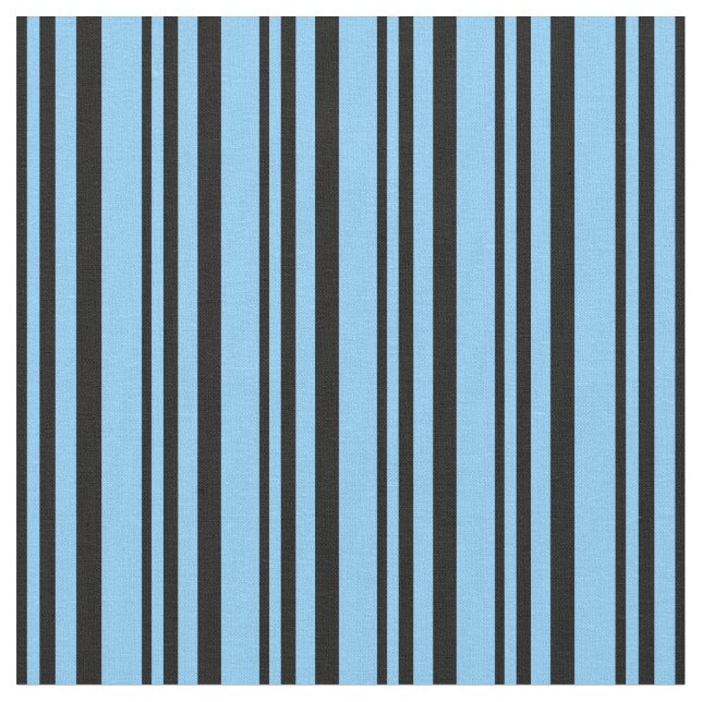 Black & Light Sky Blue Coloured Pattern Fabric (Close Up)