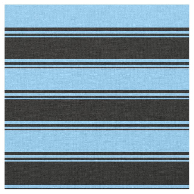 Black & Light Sky Blue Coloured Stripes Fabric (Close Up)