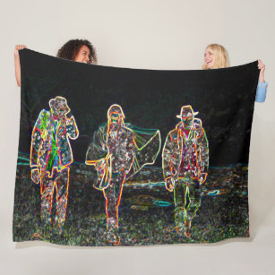 Black Light Trippy Cowboys Plush Acrylic Paint Fleece Blanket