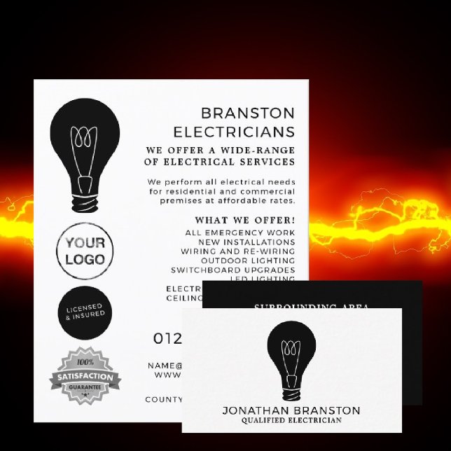 Black Lightbulb, Electrician Business Card (Creator Uploaded)