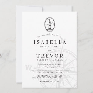 Black Lighthouse Nautical Wedding Invitation
