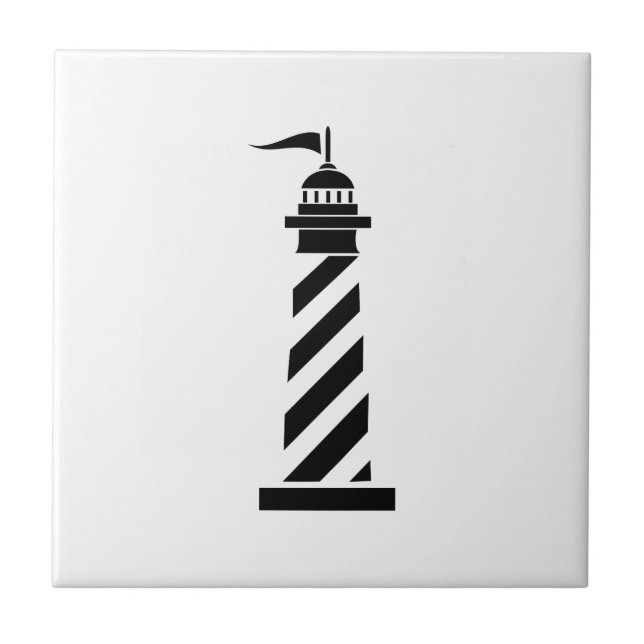 Black Lighthouse on White Ceramic Tile (Front)