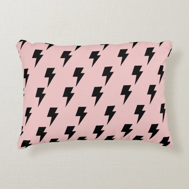 Black Lightning Pink Background Y2K Pattern Decorative Cushion (Front)