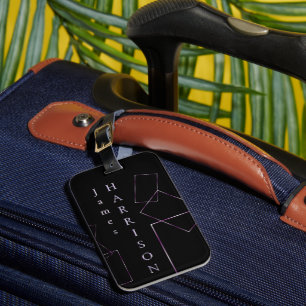 Black Lilac Geometric Frame Custom Luggage Tag