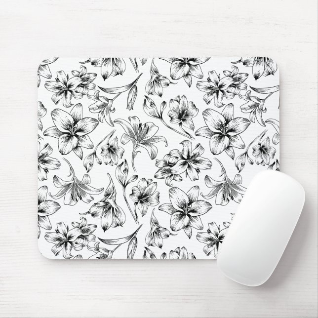 Black Lily Flowers Mouse Pad (With Mouse)