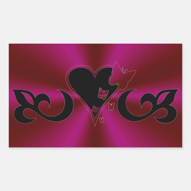 Black Lily Heart and Butterfly on Rainbow Rectangular Sticker (Front)