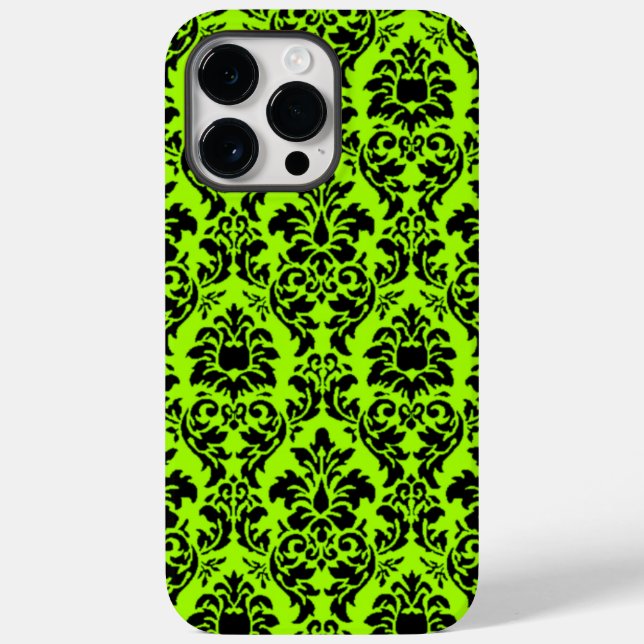 Black & Lime Damask Case-Mate iPhone Case (Back)